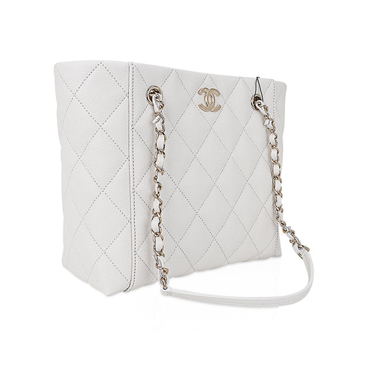 Chanel 2023 Limited Edition White Quilted Caviar Leather Large Tote Bag