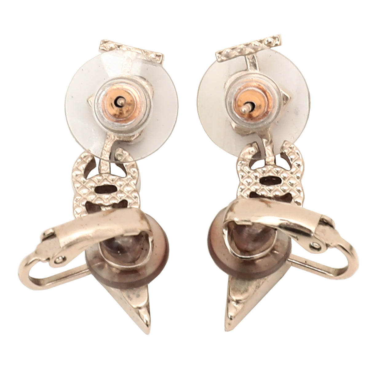 Chanel Gold Arrow Pierced CC Heart Clip On Stud Earrings