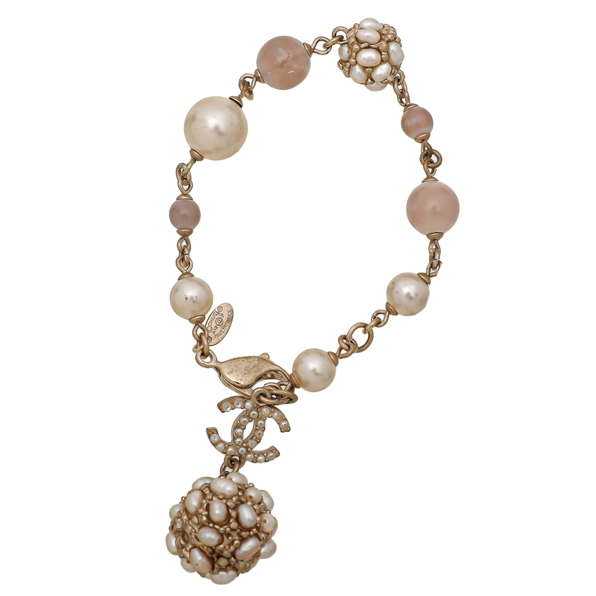 Chanel Light Gold Ball Studded Faux Crystal Pearl Bracelet