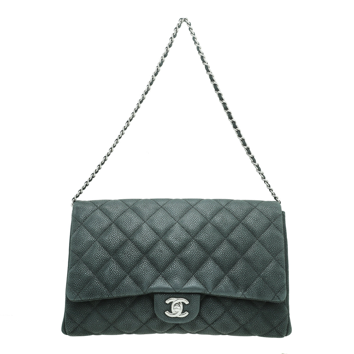 Chanel Black CC Nubuck Clutch On Chain