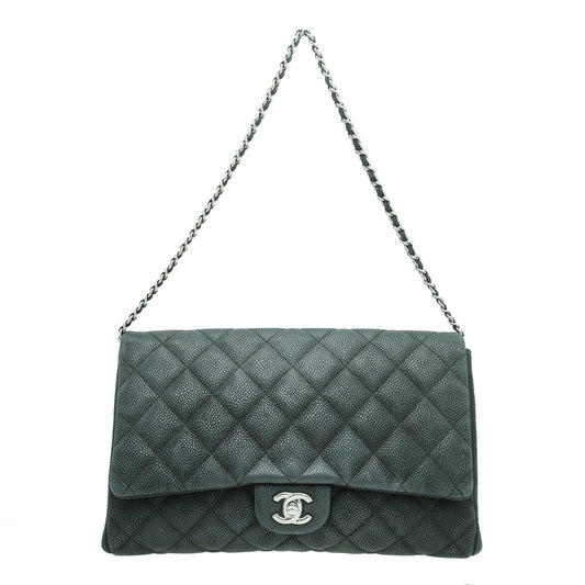 Chanel Black CC Nubuck Clutch On Chain