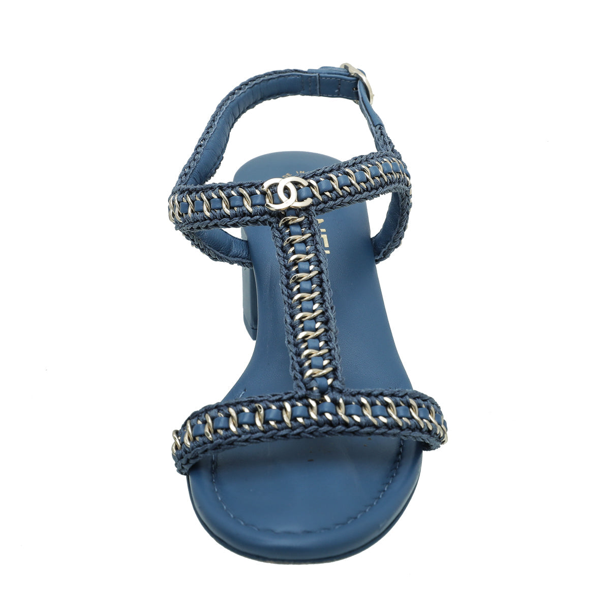 Chanel Blue CC Embroidered Chain Sandal 39