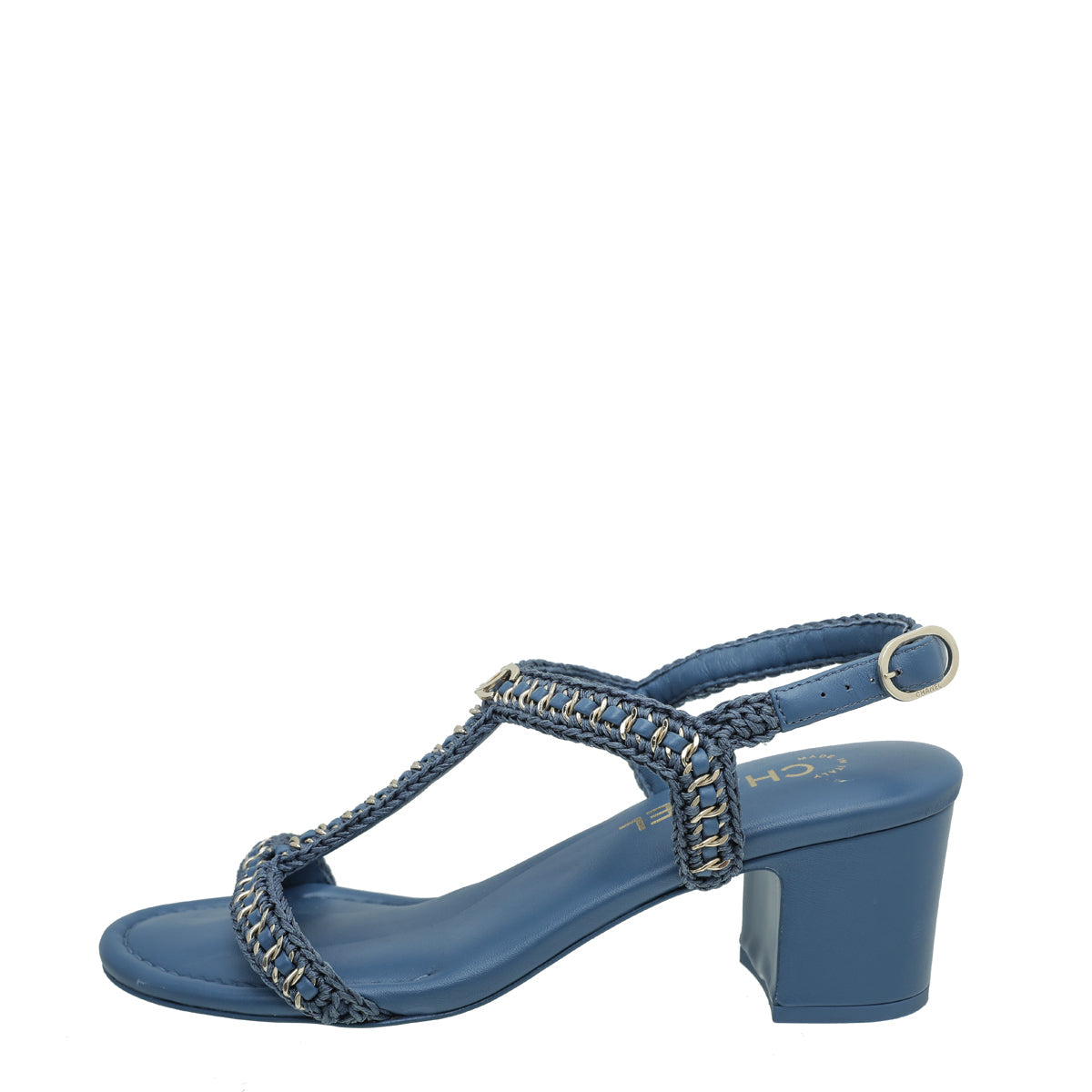 Chanel Blue CC Embroidered Chain Sandal 39