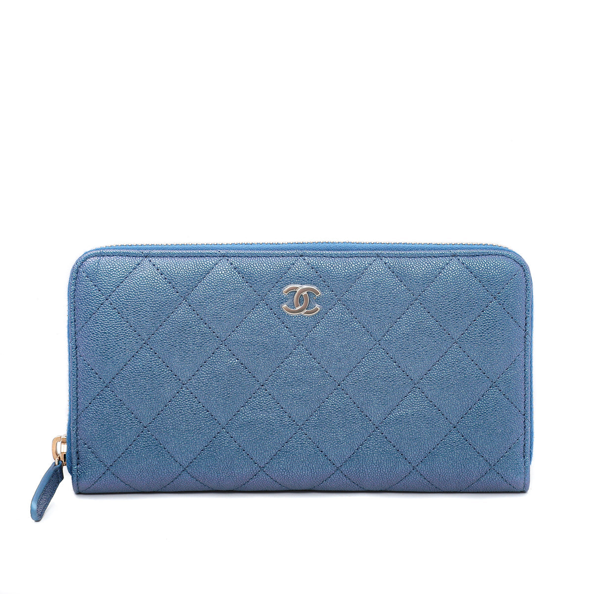 Chanel Metallic Blue Long Zippy Wallet