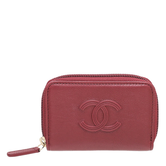 Chanel Burgundy CC Embossed Zip Around Coin Purse