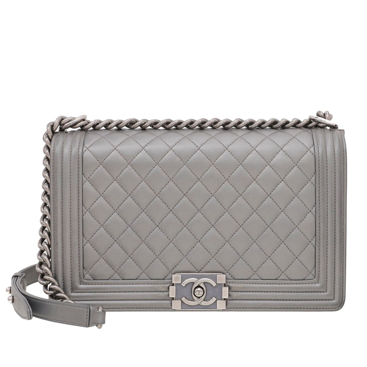 Chanel Gray Boy Enamel Detail Lock Bag
