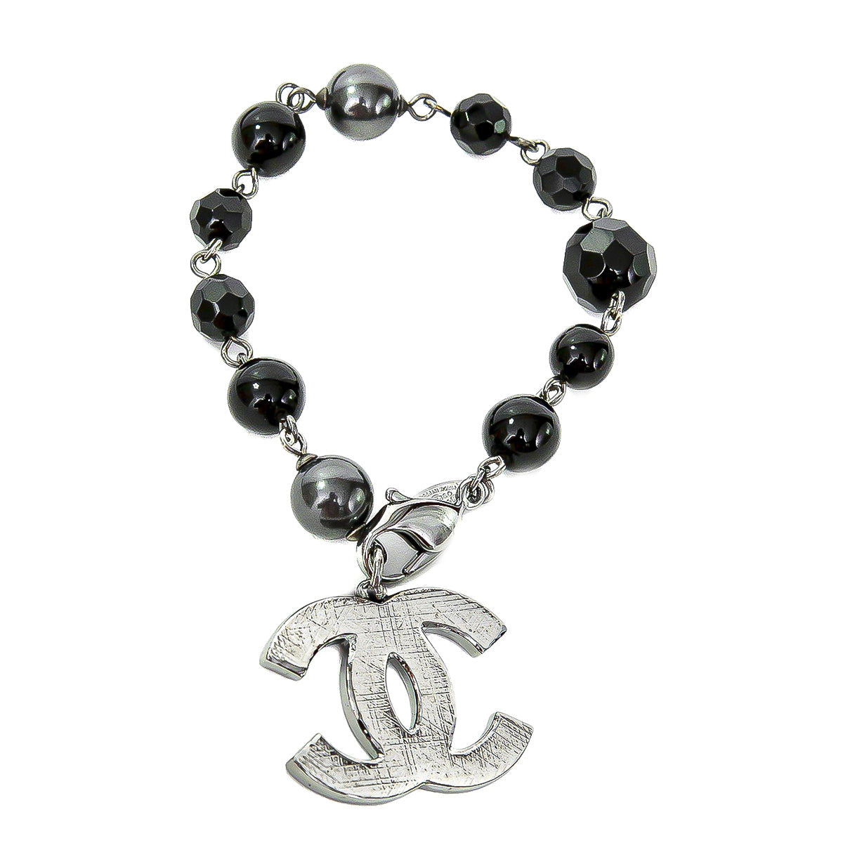 Chanel Black CC Faux Pearl Bracelet