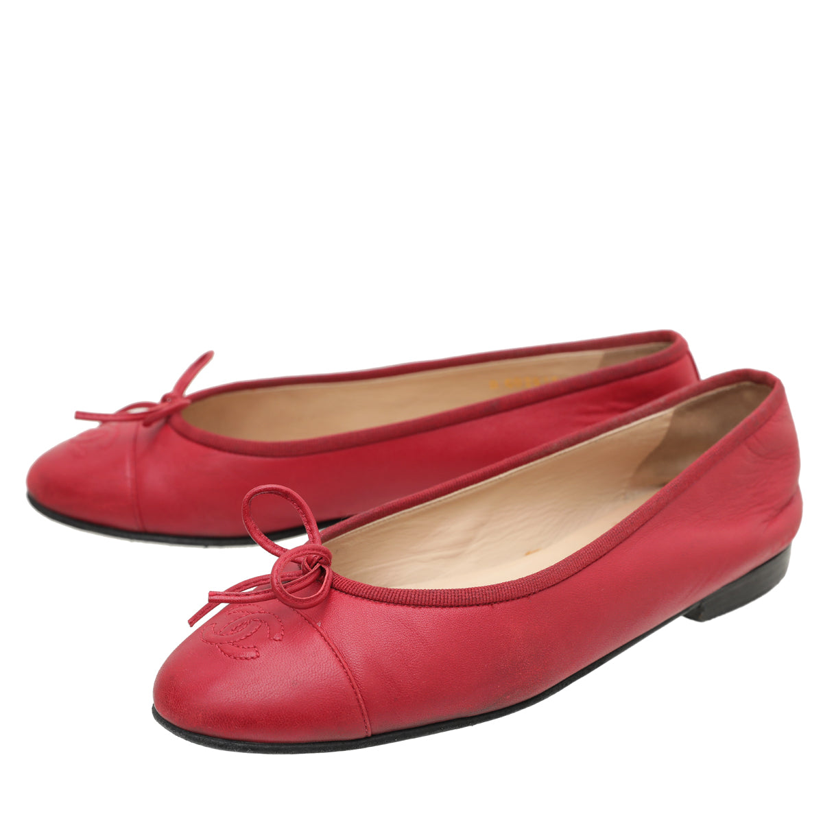 Chanel Red CC Cap Toe Bow Flat Ballerina 37.5