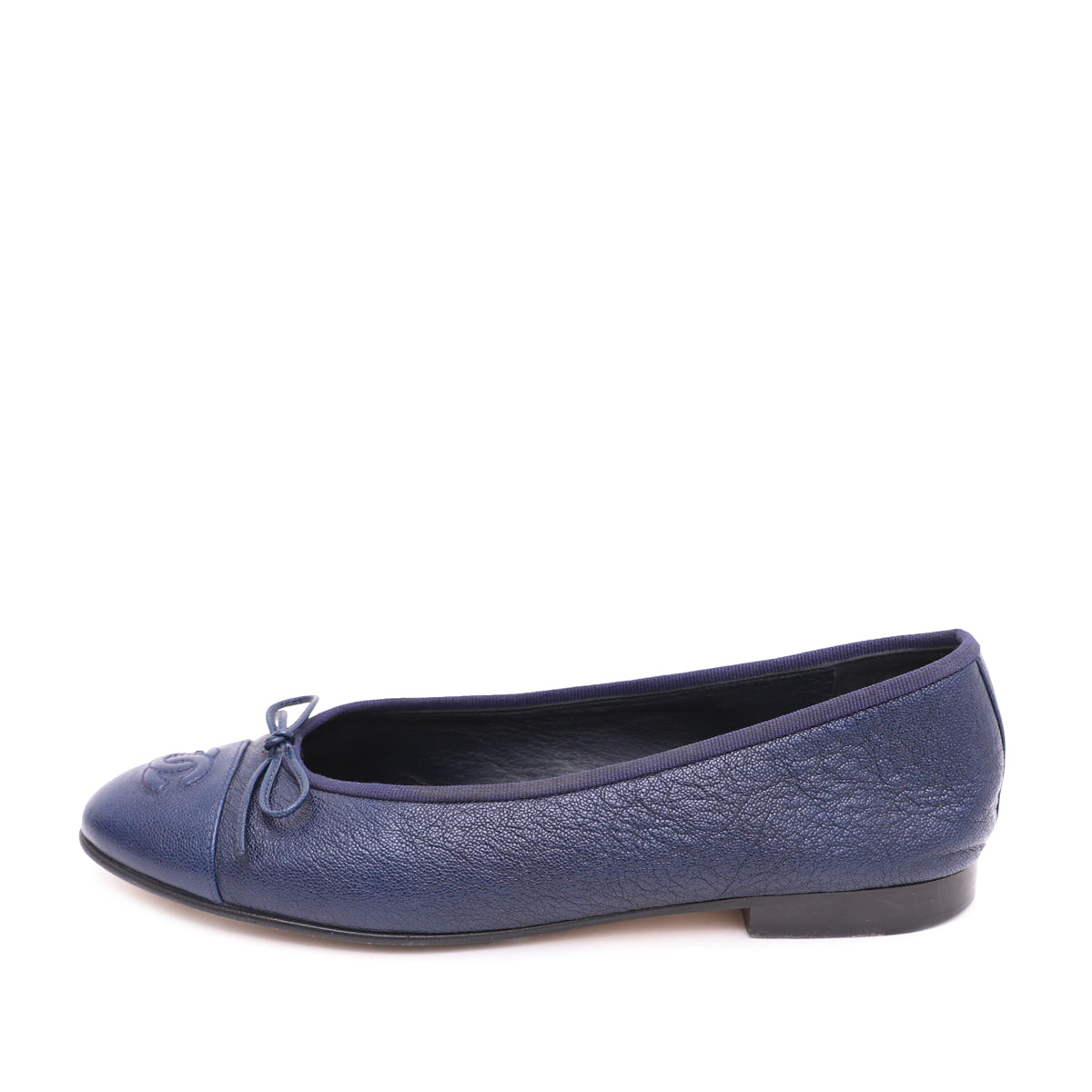 Chanel Navy Blue CC Cap Toe Bow Flat Ballerina 39