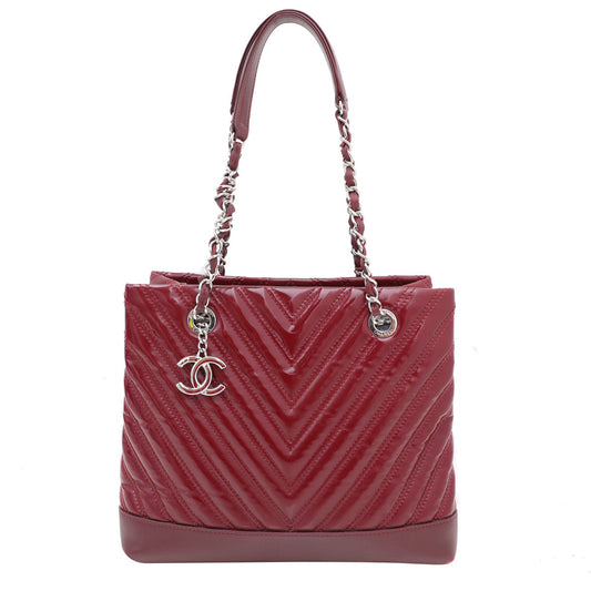 Chanel Maroon Chevron CC Charm Bag