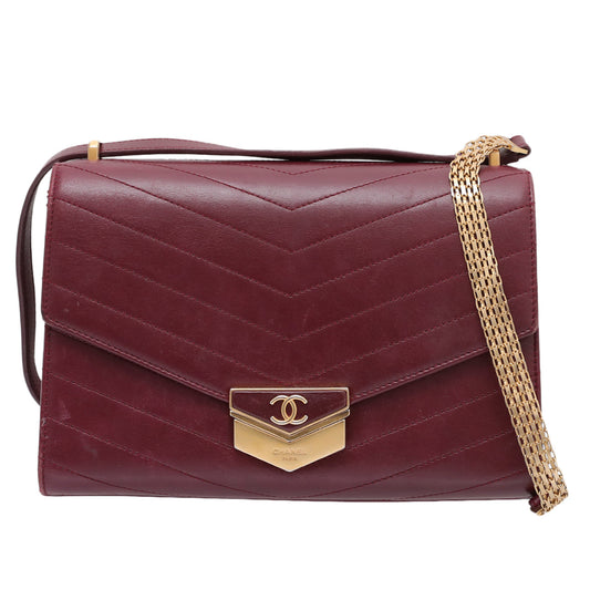 Chanel Burgundy CC Chevron Medal Flap Bag