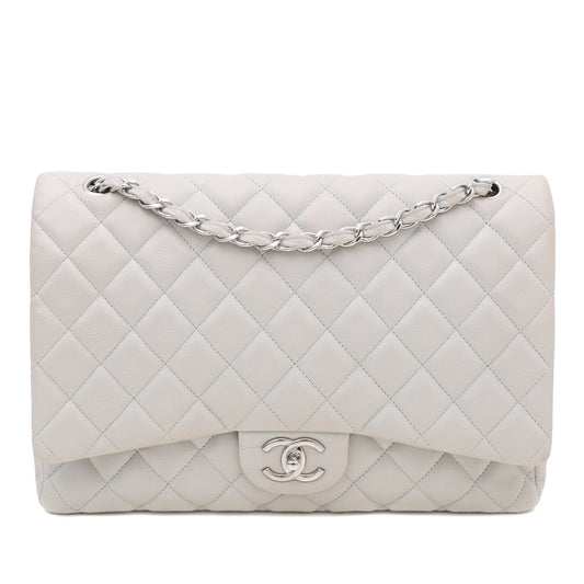 Chanel Light Gray CC Classic Double Flap Maxi Bag