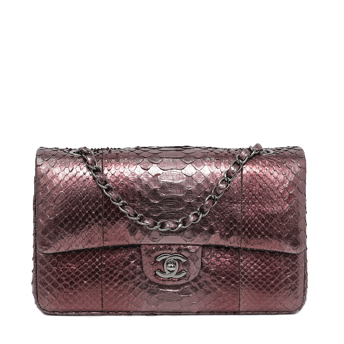 Chanel Bronze Python CC Classic Double Flap Medium