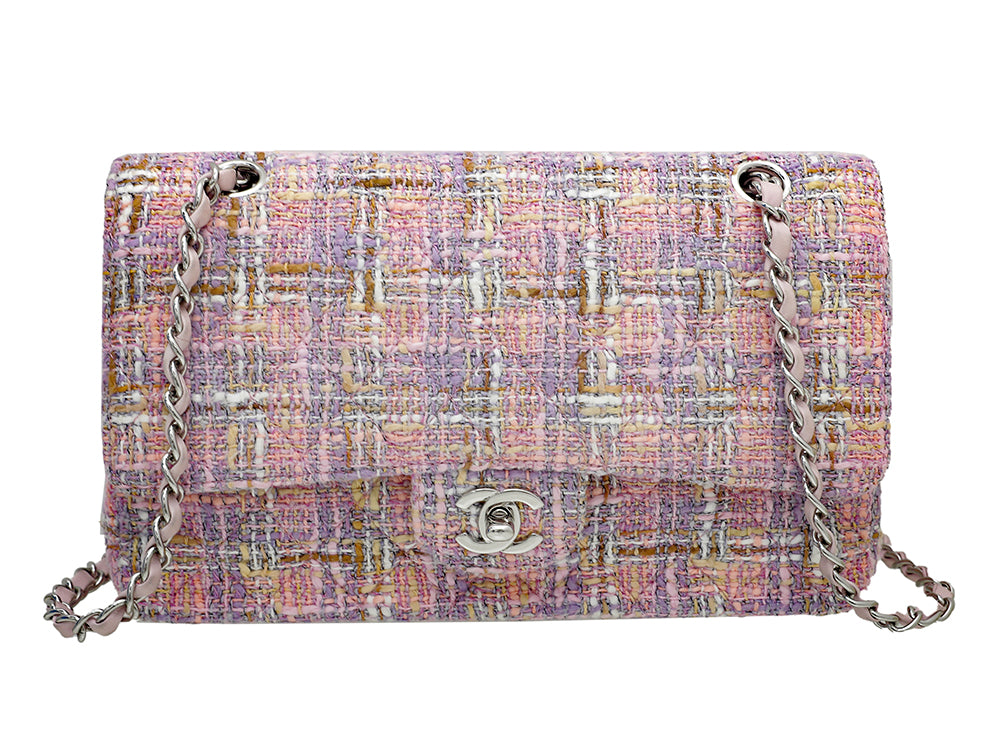 Chanel Pink CC Classic Tweed Double Flap Bag