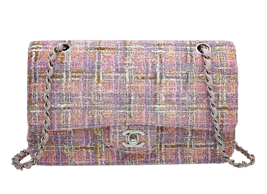 Chanel Pink CC Classic Tweed Double Flap Bag