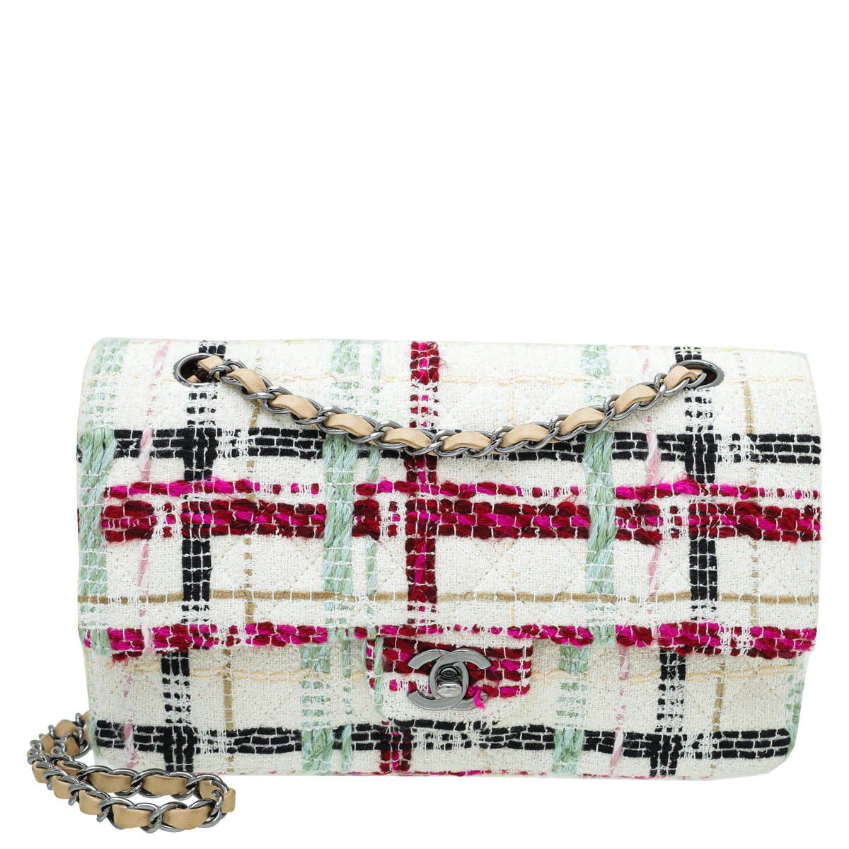 CHANEL Multicolor CC Classic Tweed Double Flap Medium Bag
