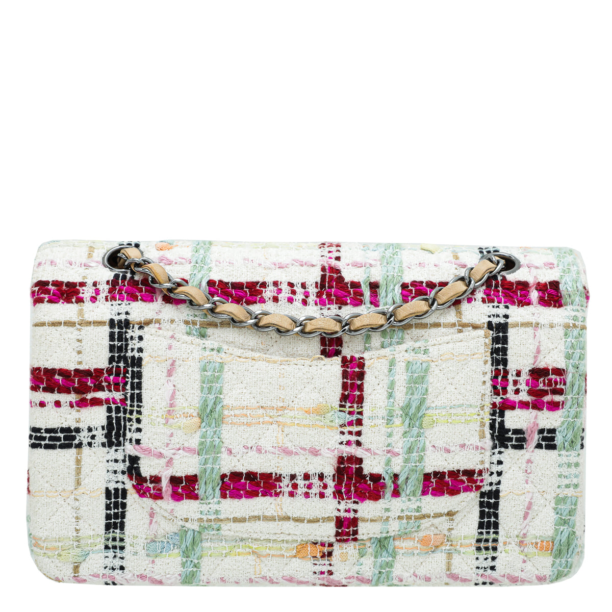 CHANEL Multicolor CC Classic Tweed Double Flap Medium Bag