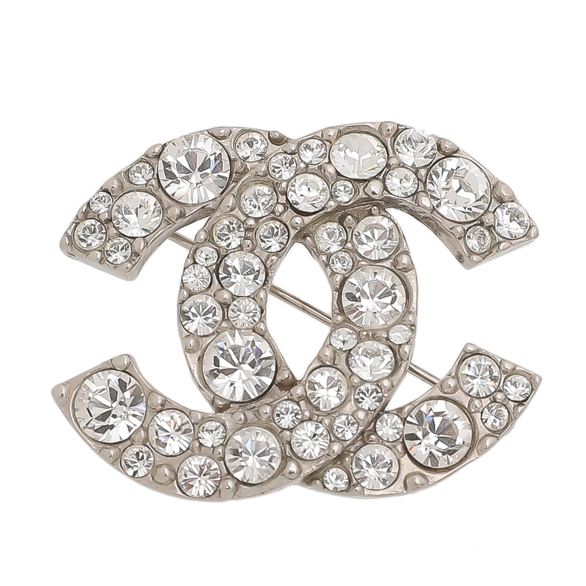 Chanel Silver CC Crystal Brooch
