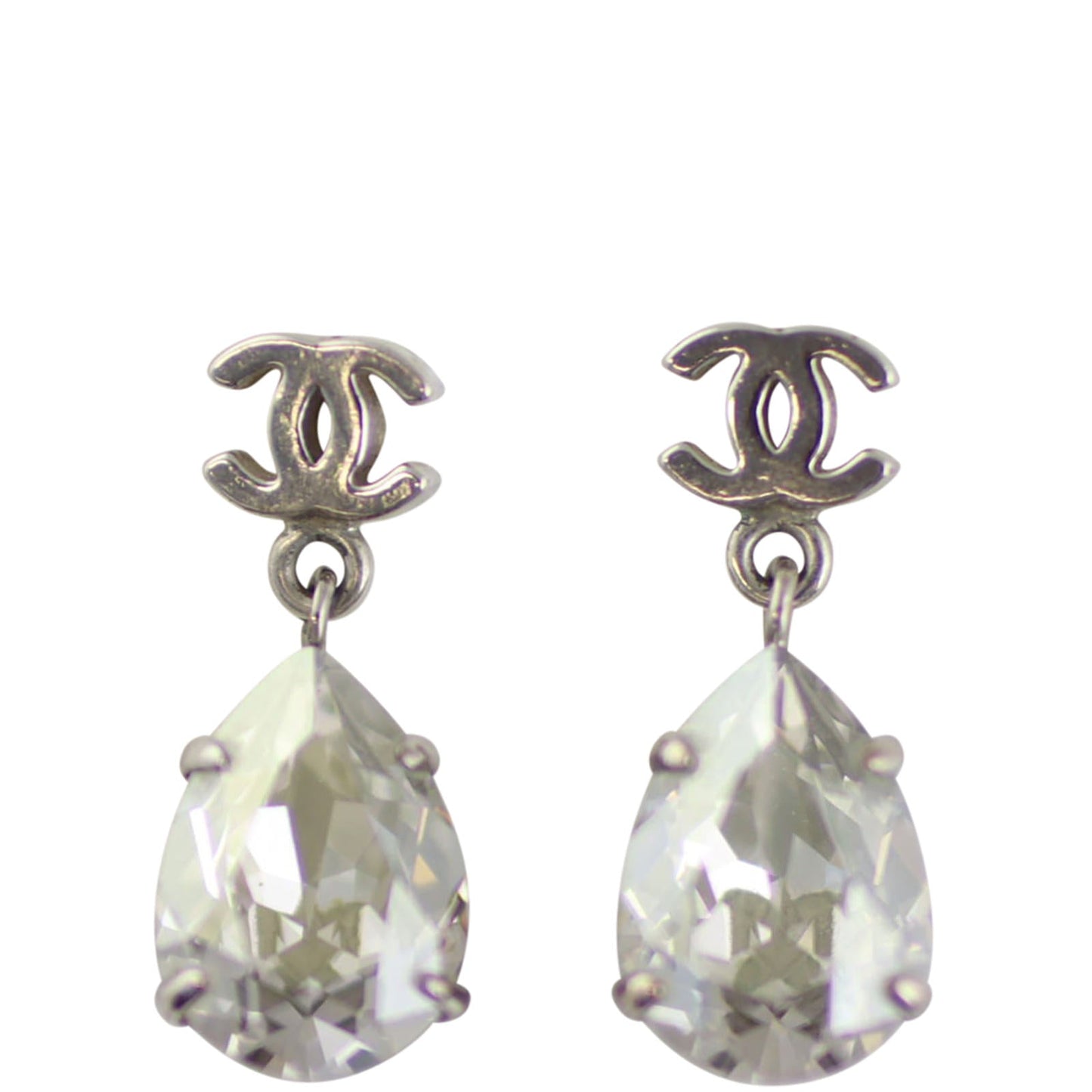 Chanel CC Crystal Tear Drop Earrings