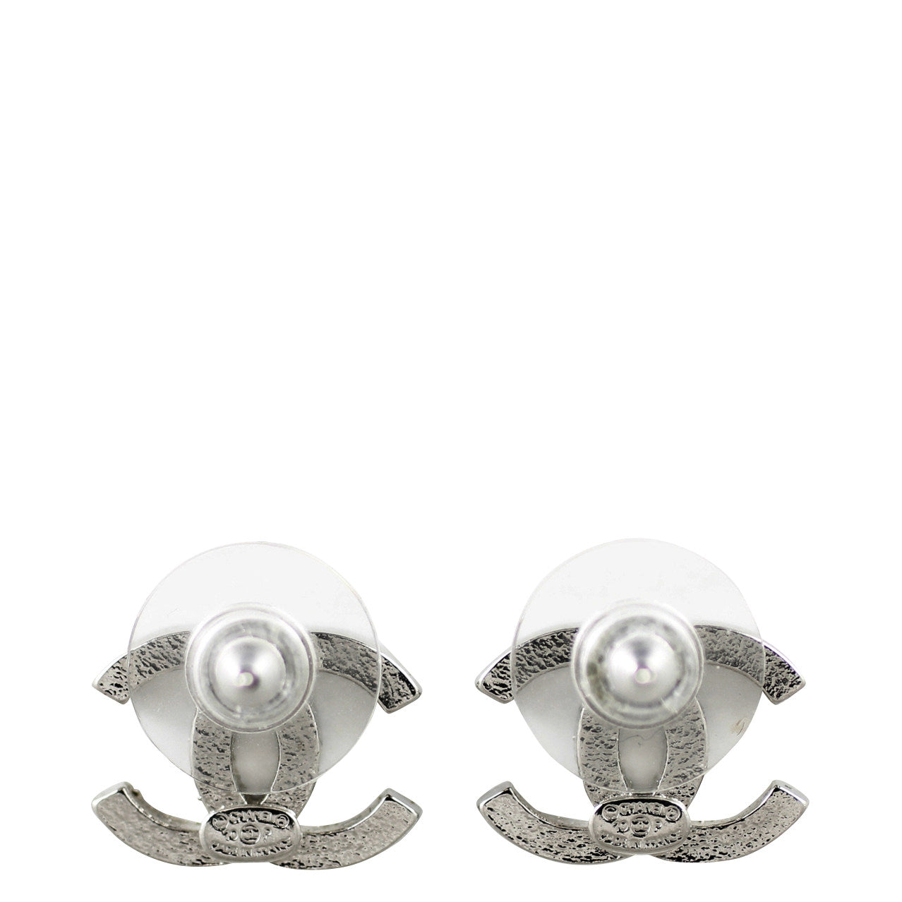Chanel CC Crystal Stud Earrings | Silver Tone