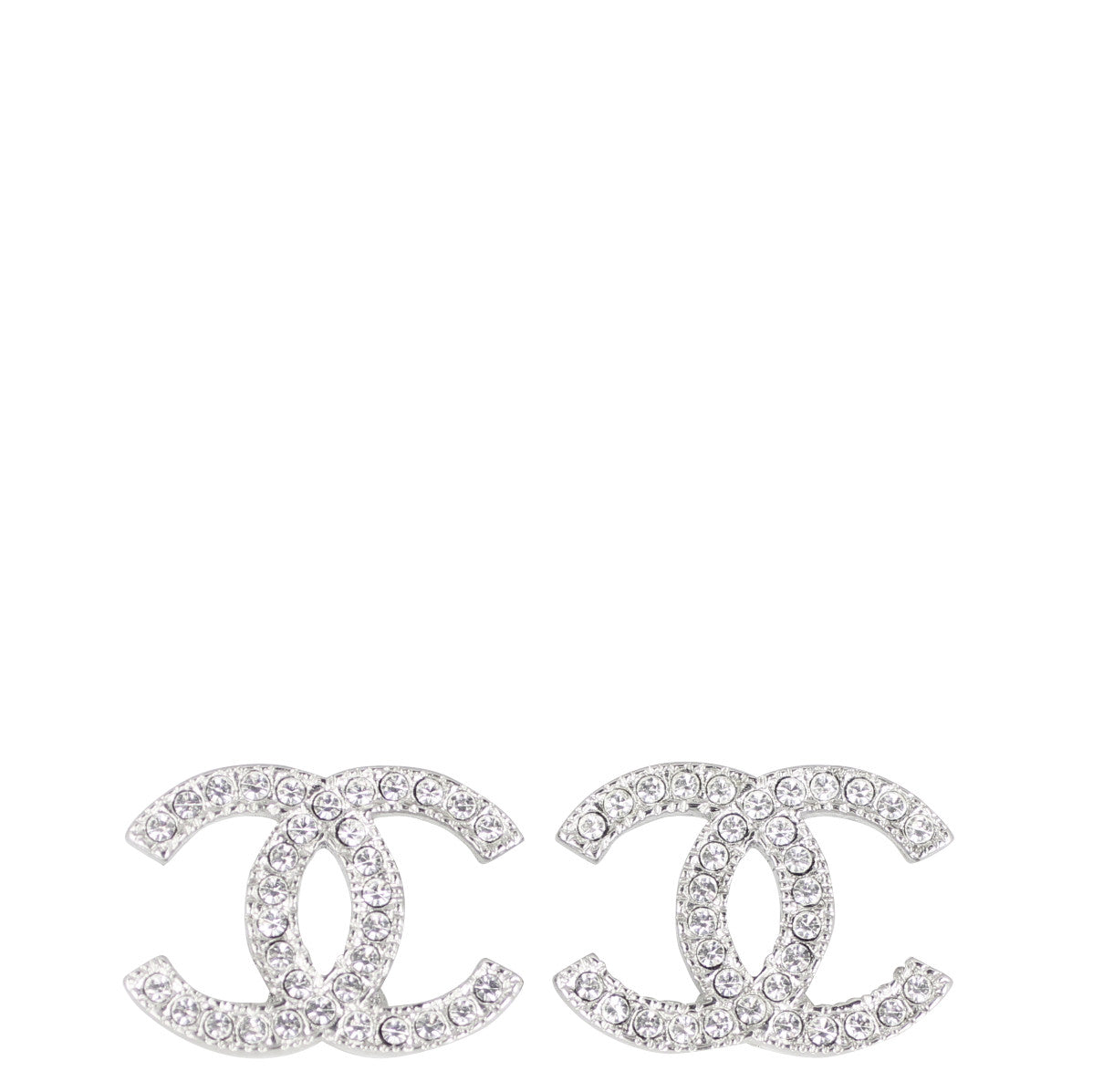 Chanel CC Crystal Stud Earrings | Silver Tone