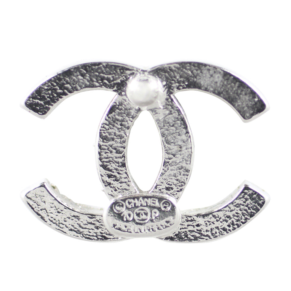 Chanel CC Crystal Stud Earrings | Silver Tone