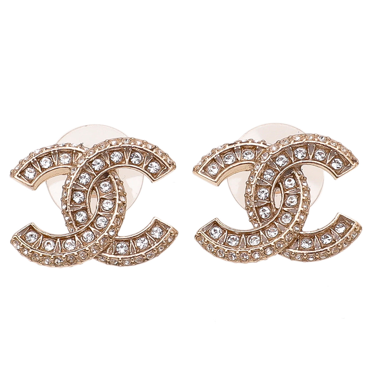 Chanel Gold CC Crystal Stud Earrings