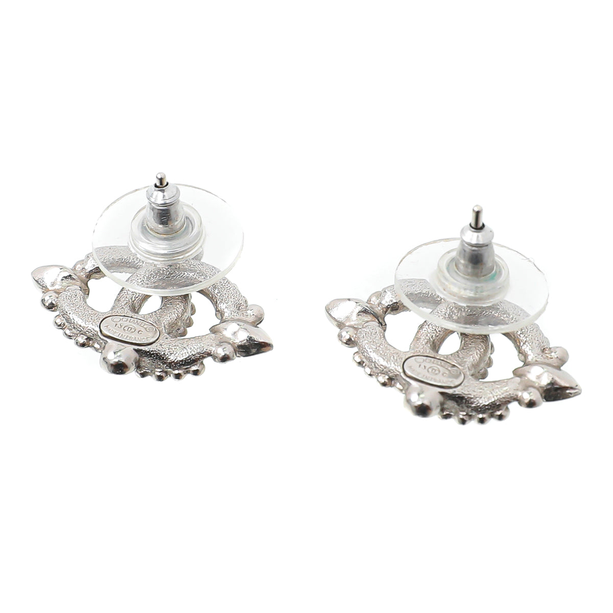 Chanel Silver CC Crystals Earrings