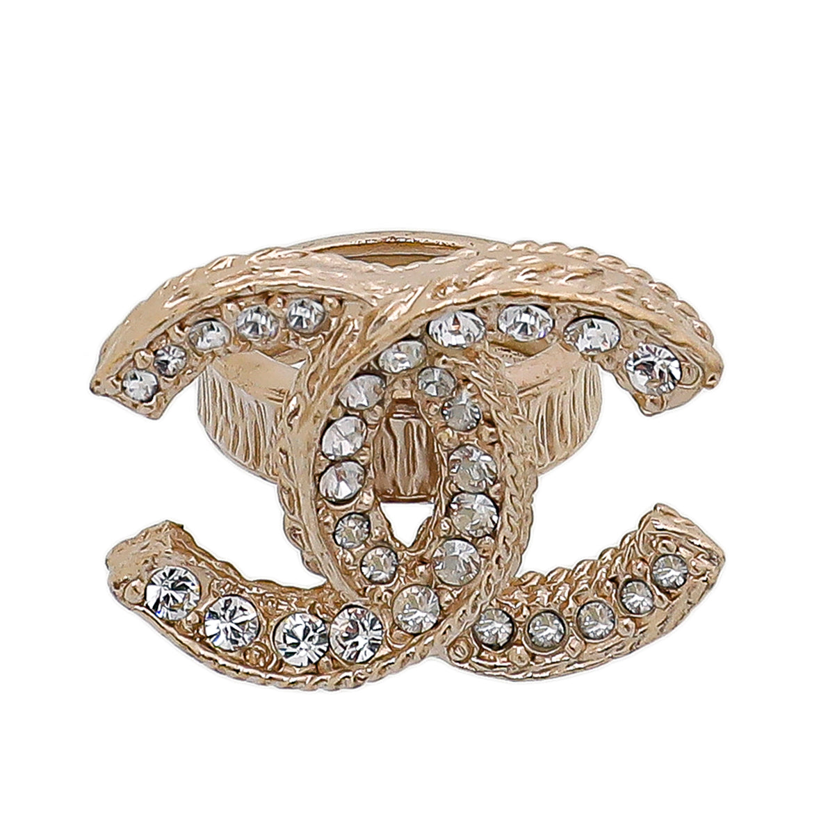 Chanel White CC With Crystal Ring