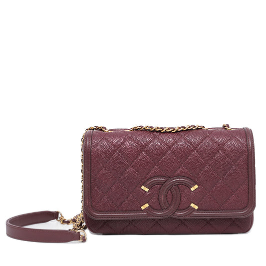 Chanel Burgundy CC Filigree Flap Small