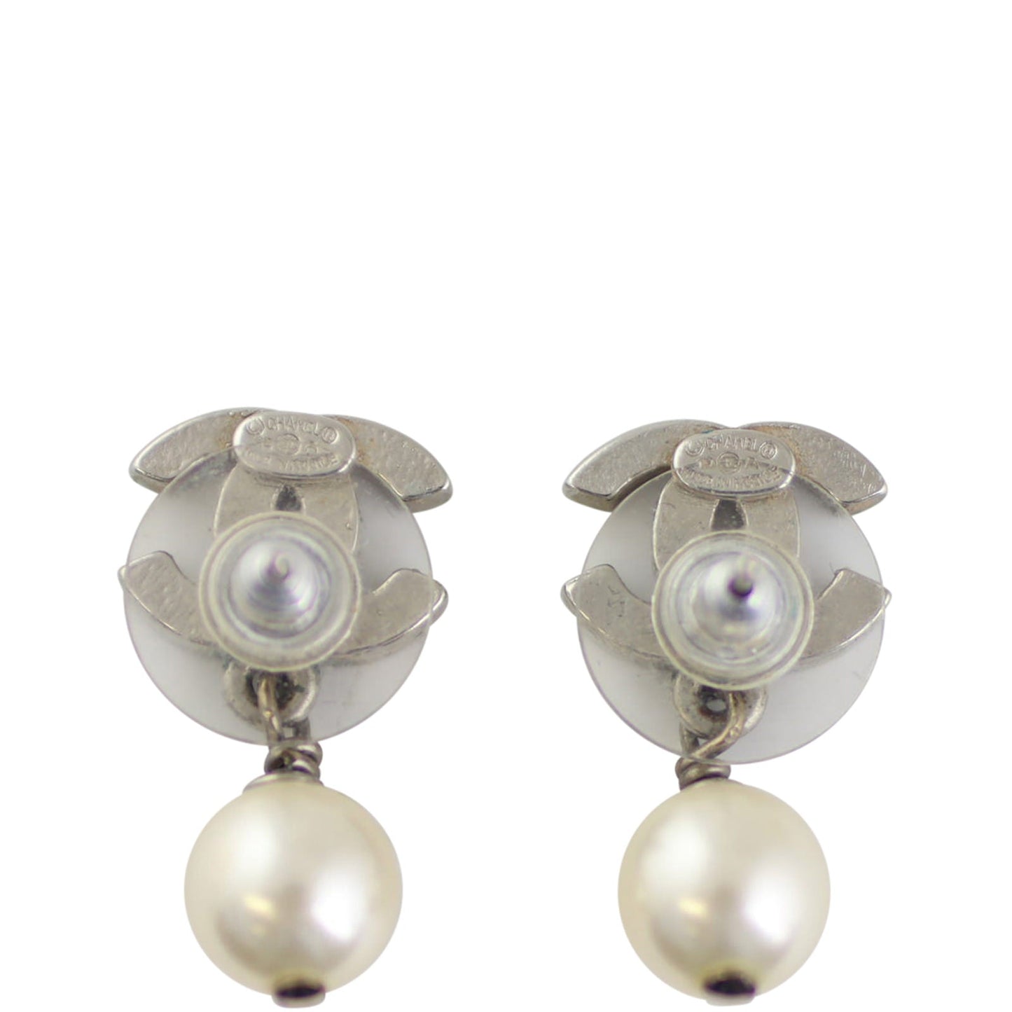 Chanel CC Glass Pearl Drop Earrings