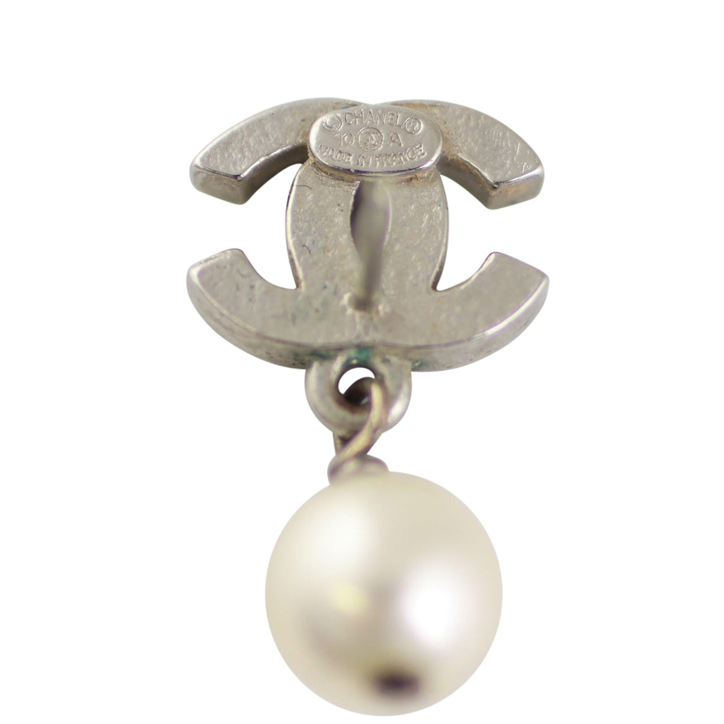 Chanel CC Glass Pearl Drop Earrings