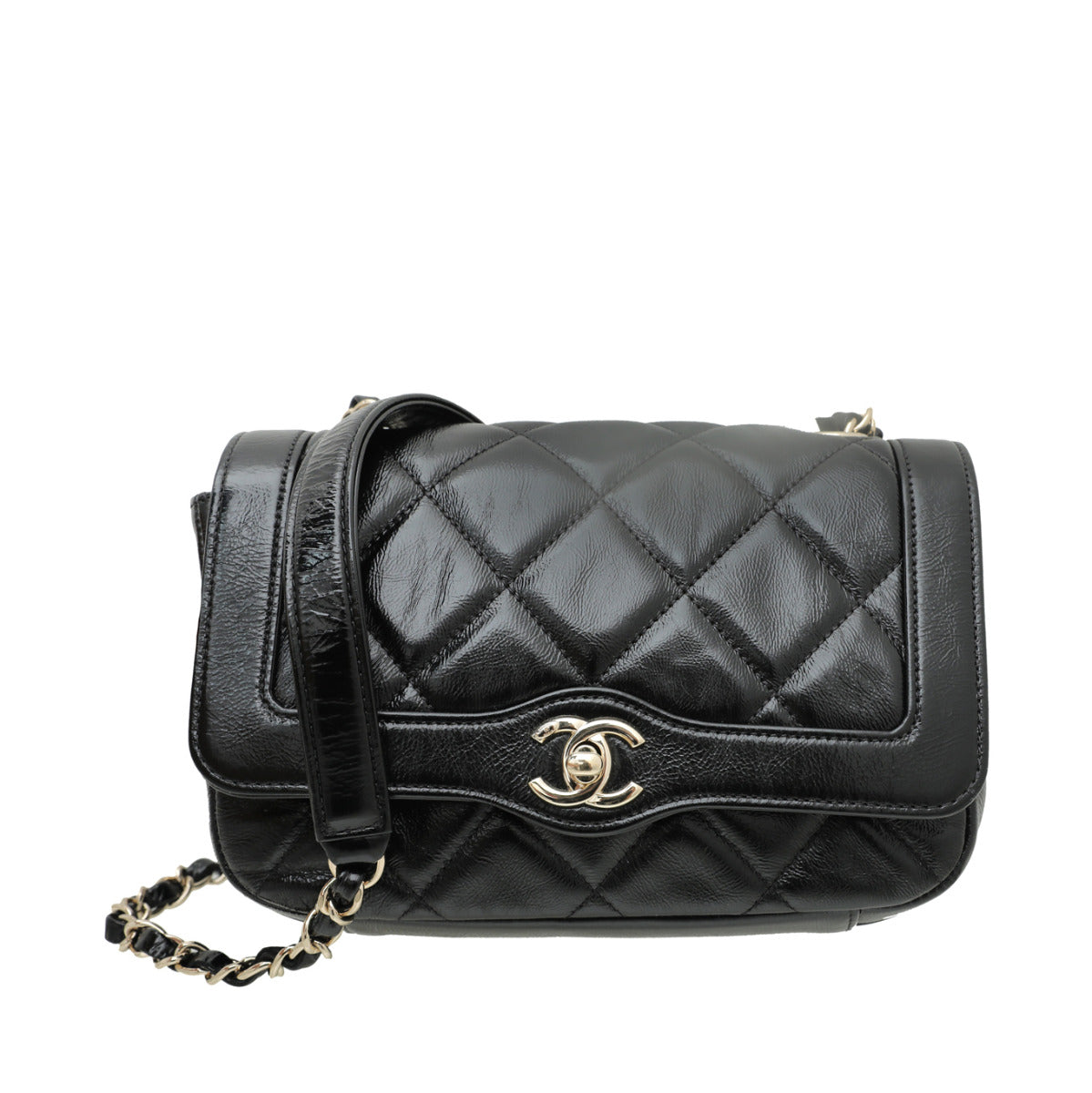 Chanel Black CC Glazed Flap Bag