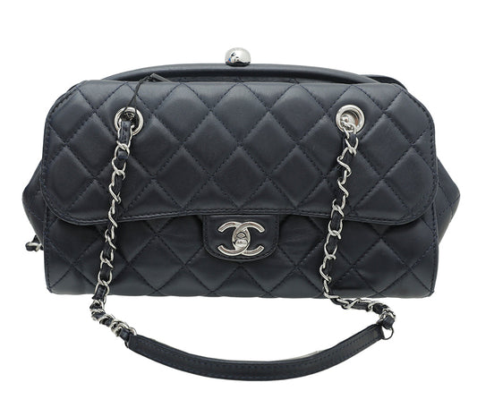Chanel Navy Blue CC Kisslock Frame Compartment Bag