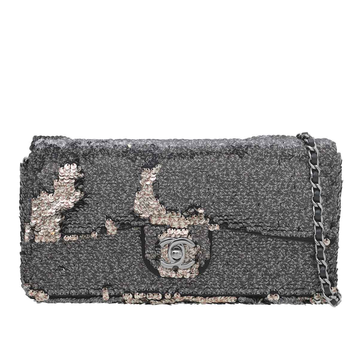 Chanel CC Logo Sequins East West Flap Bag