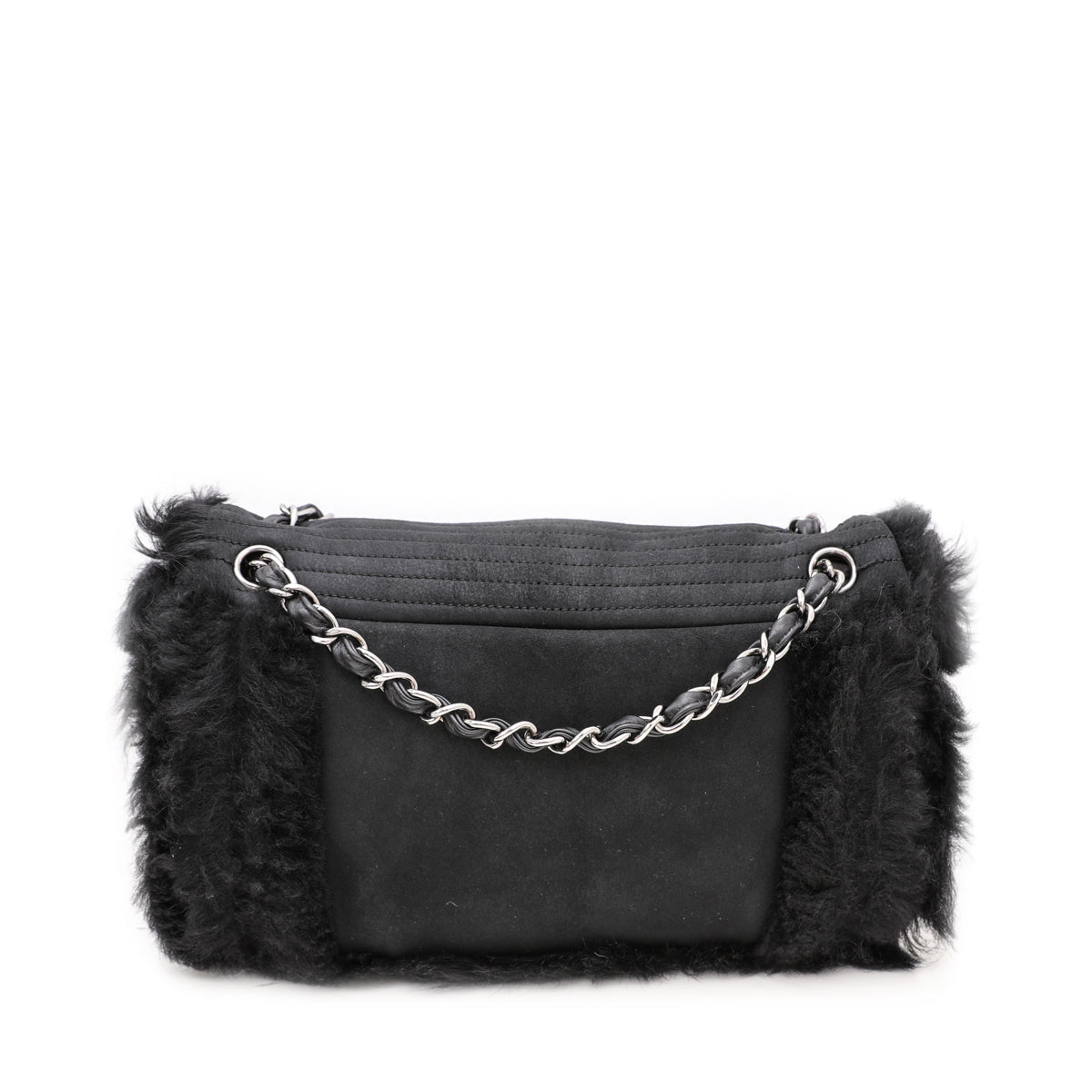 Chanel Black CC Mouton Fur Flap Bag