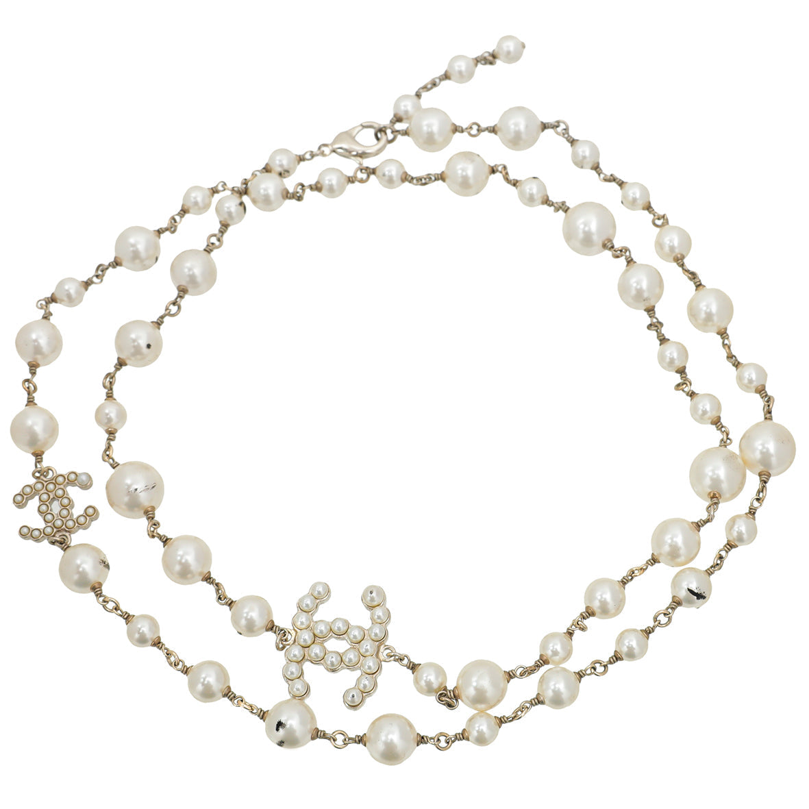Chanel White CC Pearl Long Necklace