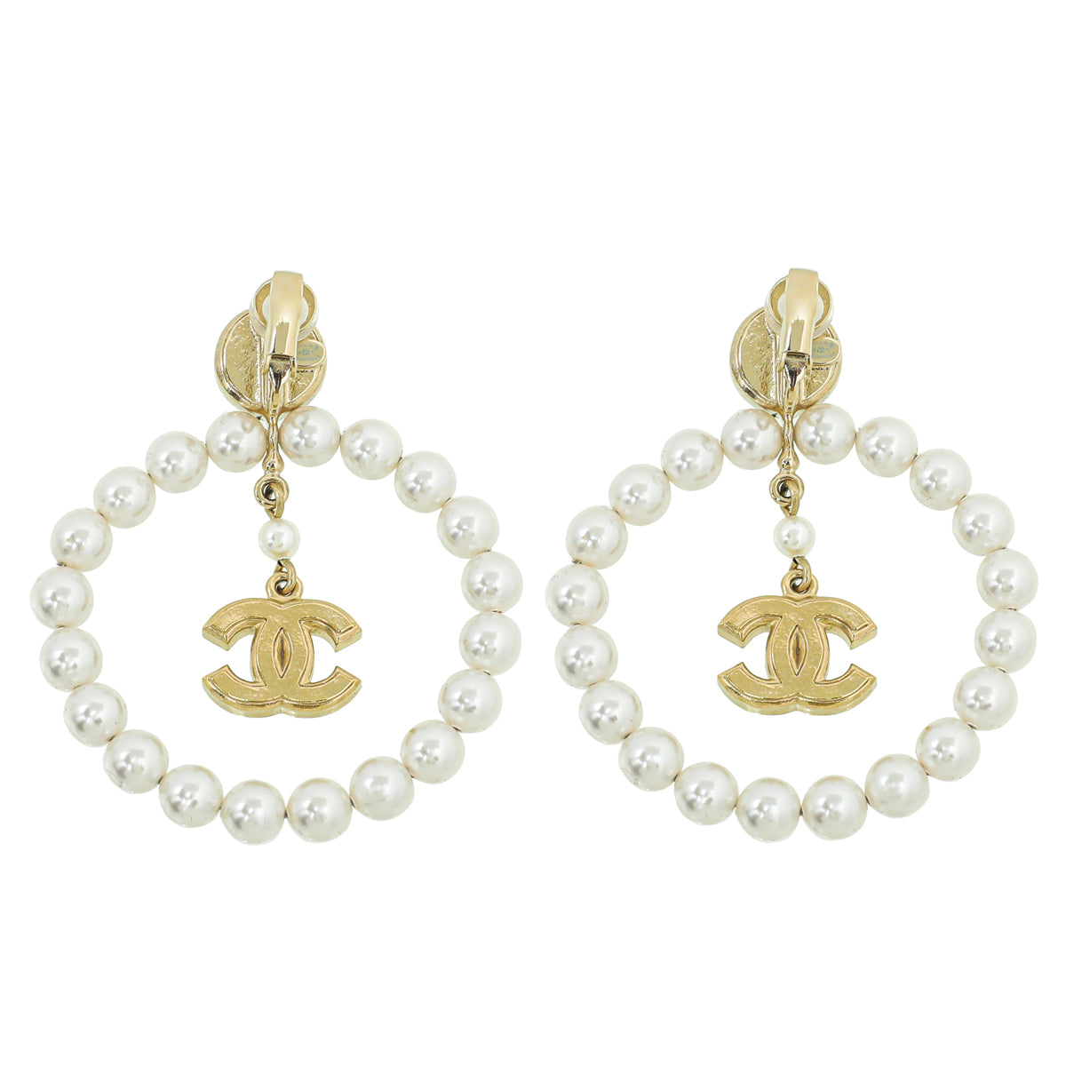 Chanel Gold CC Pearl Round Earrings