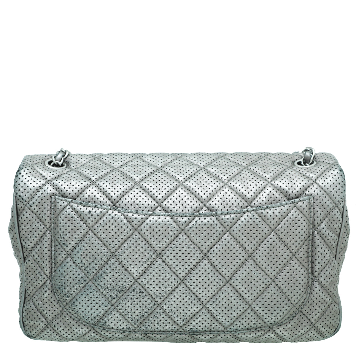 Chanel Metallic Grey CC Perforated Flap Jumbo Bag