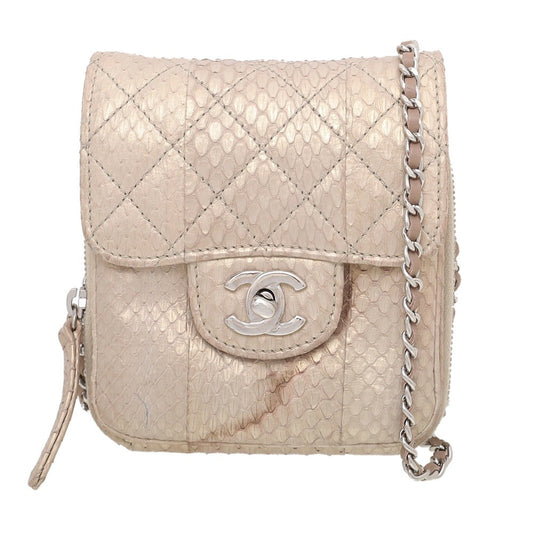 Chanel Metallic Beige CC Python Zip Around Square Bag