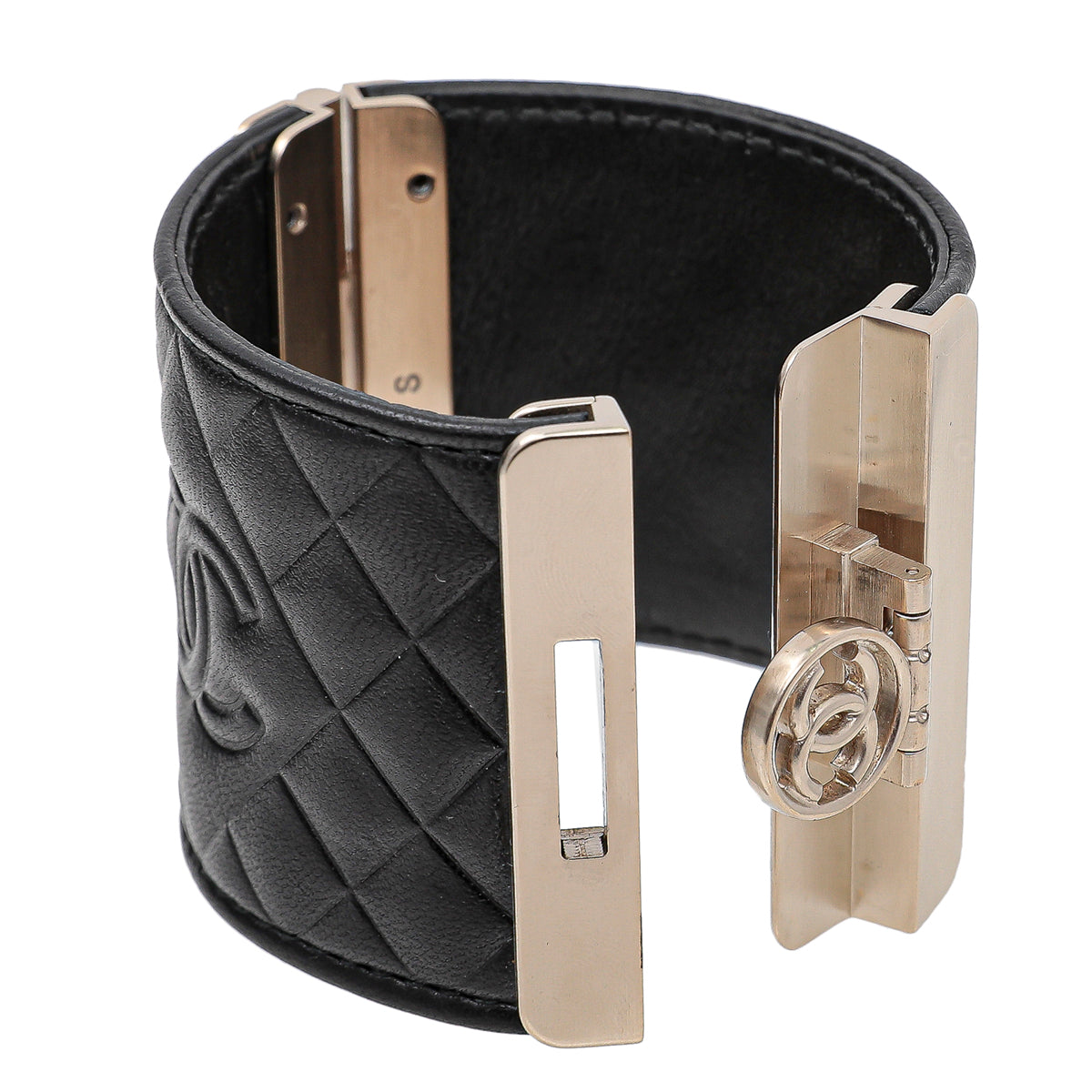Chanel Black CC Quilted Wide Cuff Bracelet Small