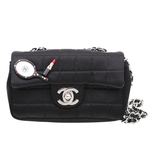 Chanel Black Satin CC Lipstick Mirror Charm Mini Bag