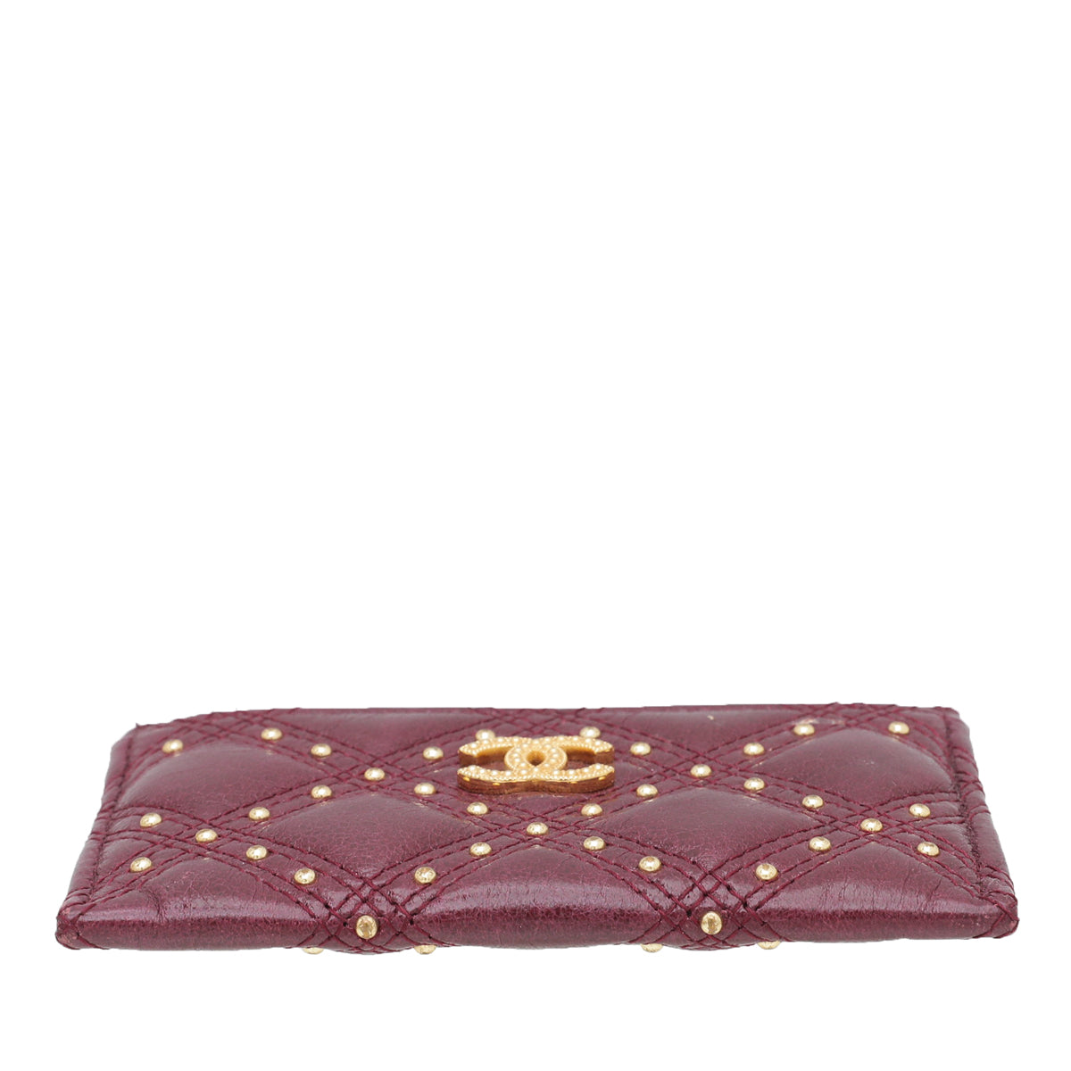 Chanel Burgundy CC Studded Rock Quilted Card Holder