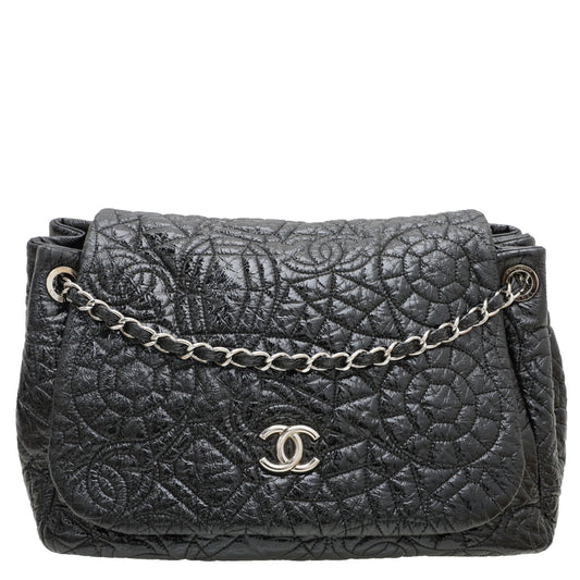 Chanel Black CC Vinyl Graphic Edge Accordion Flap Bag