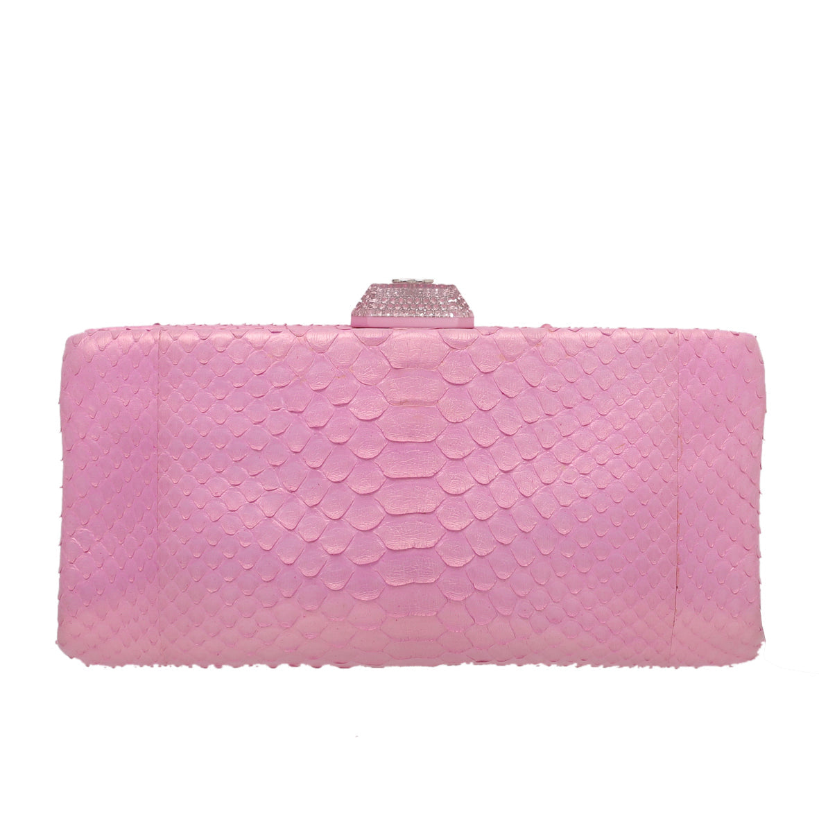 Chanel Pink Metallic Python CC W- Crystal Frame Clutch