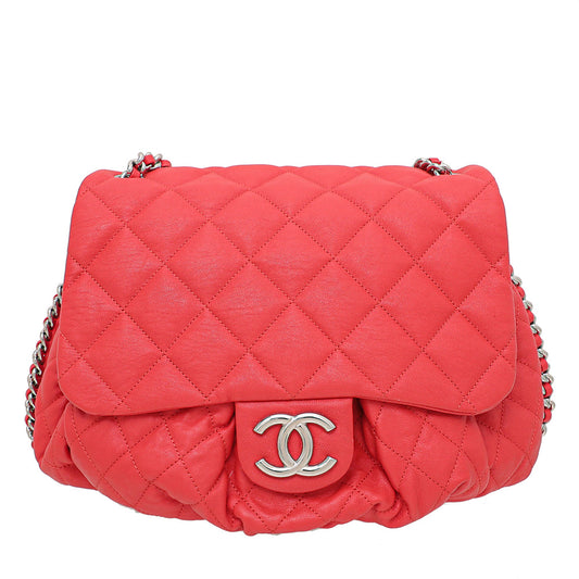 Chanel Red CC Chain Around Hobo Flap Bag