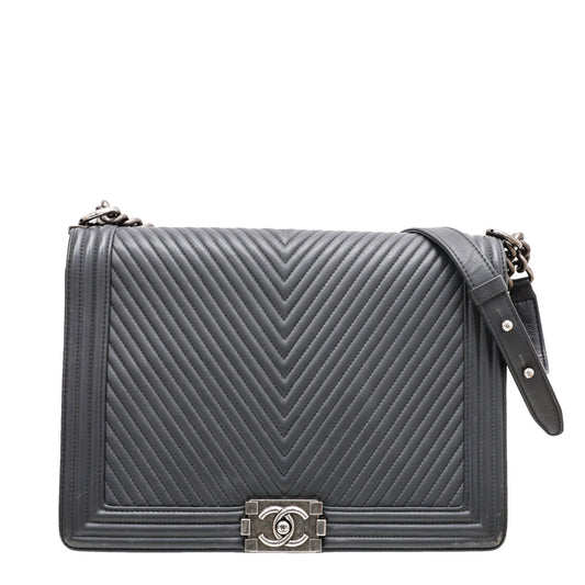 Chanel Grey Chevron Boy Large Bag
