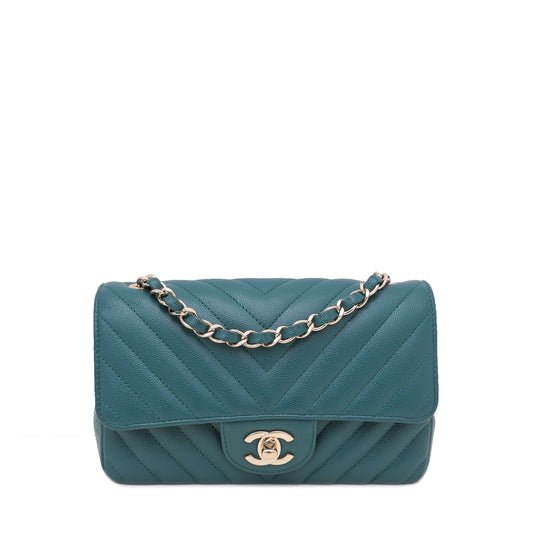 Chanel Petroleum Chevron Mini Rectangular Flap Bag