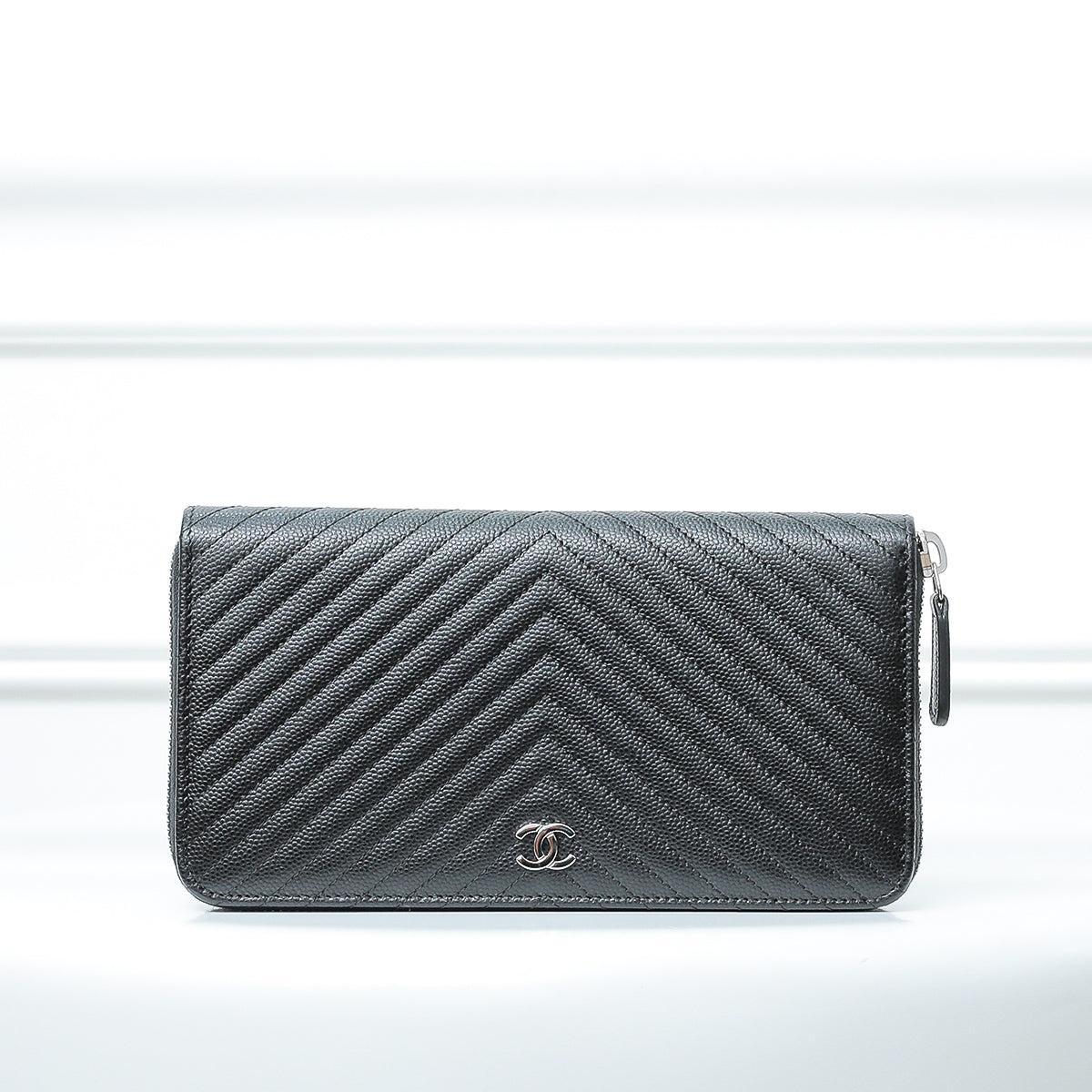 Chanel Black Chevron Zipped Wallet