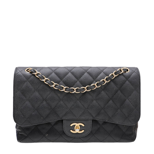 Chanel Black Classic Double Flap Jumbo Bag
